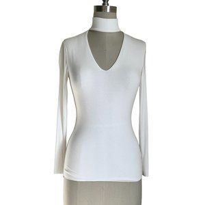 Bailey 44 white mock V-neck fitted jersey top size small
